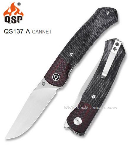 QSP Gannet Flipper Folding Knife, 154CM, Micarta Black/Carbon Fiber, QS137-A